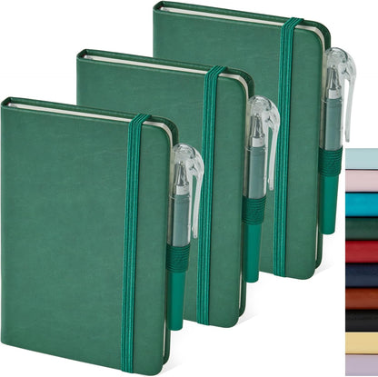 NIRMIRO 3 Pack Pocket Notebook Journals, Small Notepad Notebooks for Note Taking, A6 Mini Note pads with Pen Holder, 408 Lined Pages, 3.7" x 5.7", Black, Brown, Blue