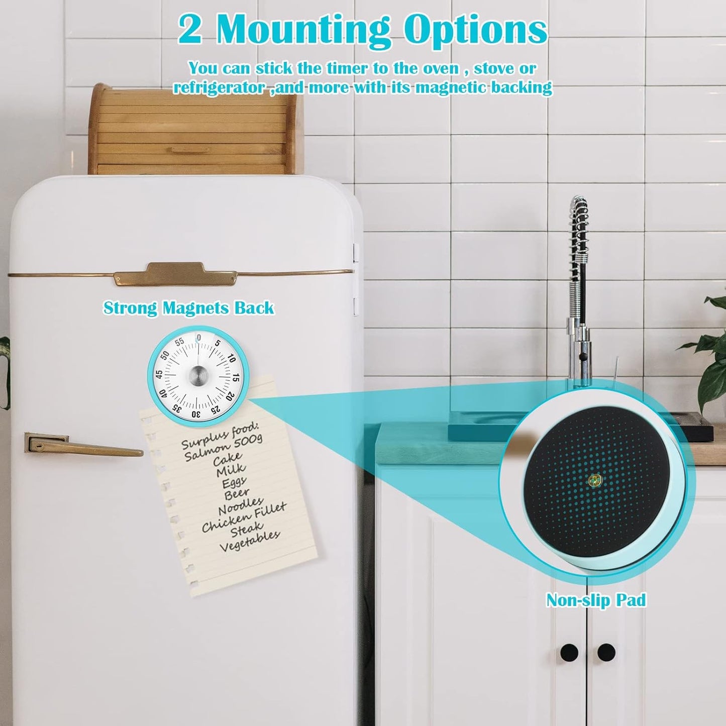 Kitchen Timer, 60-Minute Visual Timer for Kids & Adults, Wind Up Timer with Magnetic Backing, Loud Ring Timers for Classroom, Study, Cooking, Exercise