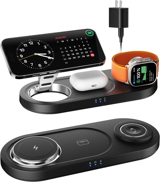 Upgraded 3 in 1 Wireless Charging Station for Apple Devices, Faster Mag-Safe Charger Stand, Magnetic Charger Station for iPhone 17/16/15/14/13/12 Series & AirPods Pro & Apple Watch Series (White)