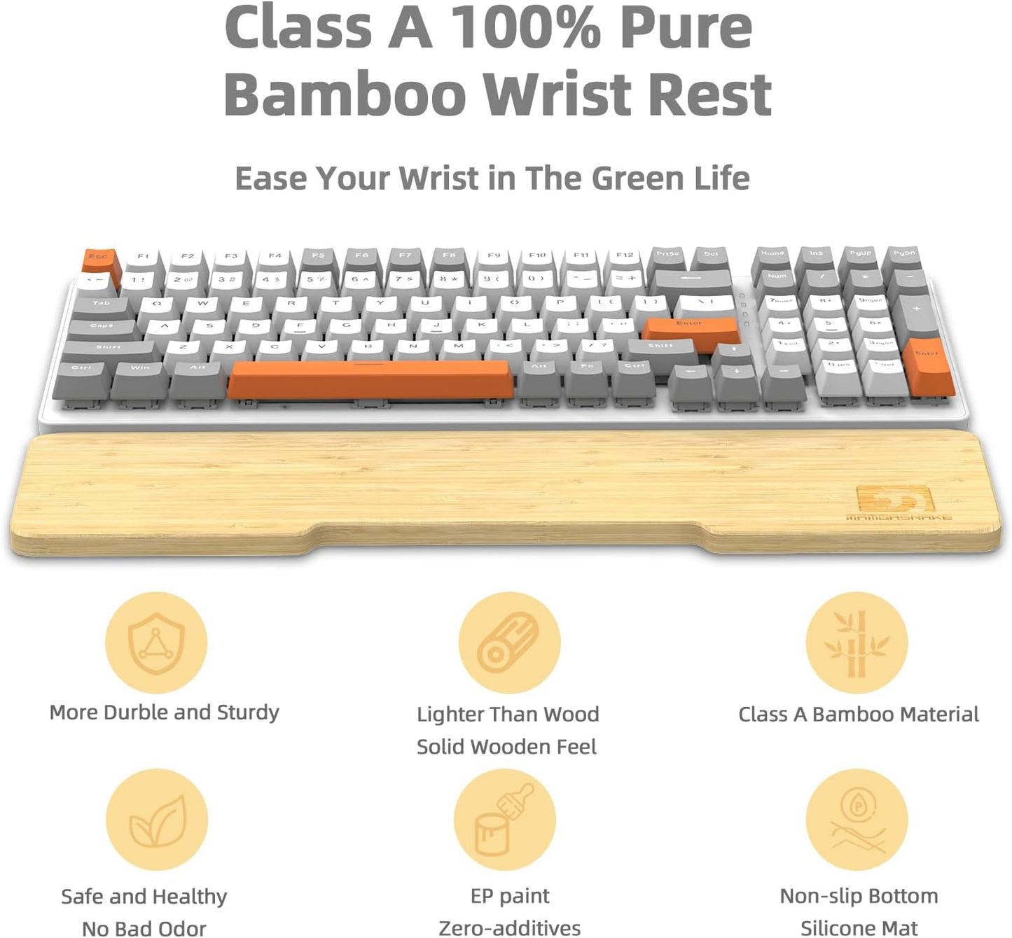Bamboo Keyboard Wrist Rest for Computer Keyboard, Ergonomic Mechanical Keyboard Wrist Rest, Hard Wrist Rest for Pain Relief, Anti-Slip Keyboard Rest Pad for Laptop/PC Gaming/Mac (68-Key)