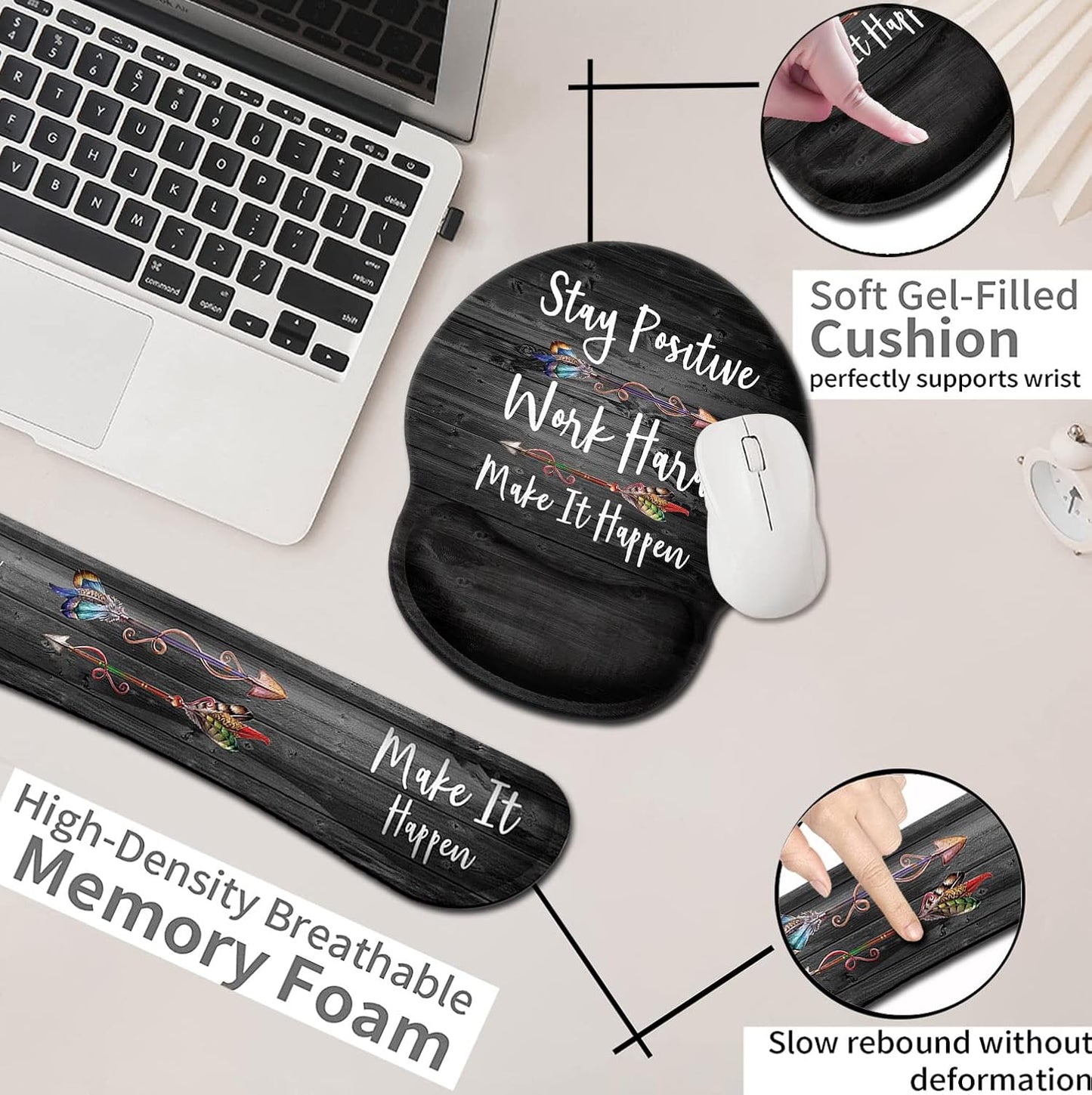 Mouse Pad with Wrist Support, Ergonomic Gel Mouse Pad Beautiful Flowers,Pink Hyacinths on Wood Panel，Non-Slip Durable, Memory Foam Keyboard Wrist Rest, Suitable for Office Typing Games