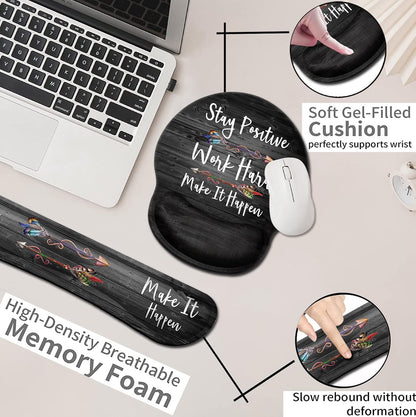Mouse Pad with Wrist Support, Ergonomic Gel Mouse Pad Beautiful Flowers,Pink Hyacinths on Wood Panel，Non-Slip Durable, Memory Foam Keyboard Wrist Rest, Suitable for Office Typing Games