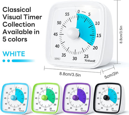 Yunbaoit Visual Timer with Night Light, 60-Minute Countdown Timer for Kids and Adults, Silent Classroom Timer, Time Management Tool for Home, School, or Work (Light Blue)