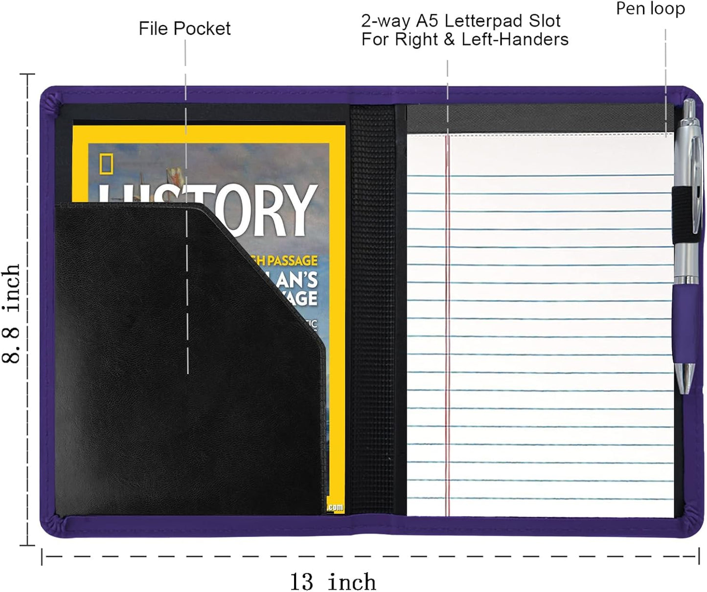Padfolio/Portfolio Binder, Mini Padfolio Portfolio Binder 5 x 8 Legal Writing Pad, A5 Document Organizer Folder for Men Women, Black