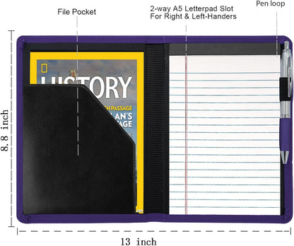 Padfolio/Portfolio Binder, Mini Padfolio Portfolio Binder 5 x 8 Legal Writing Pad, A5 Document Organizer Folder for Men Women, Black