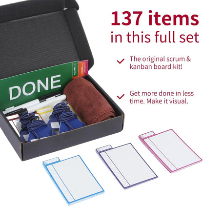 Scrum Board Tool Kit Magnetic Kanban Board, Office Task Management System with to Do, Doing, Verify, Done Columns, 4-Column Workflow Board for Project Planning