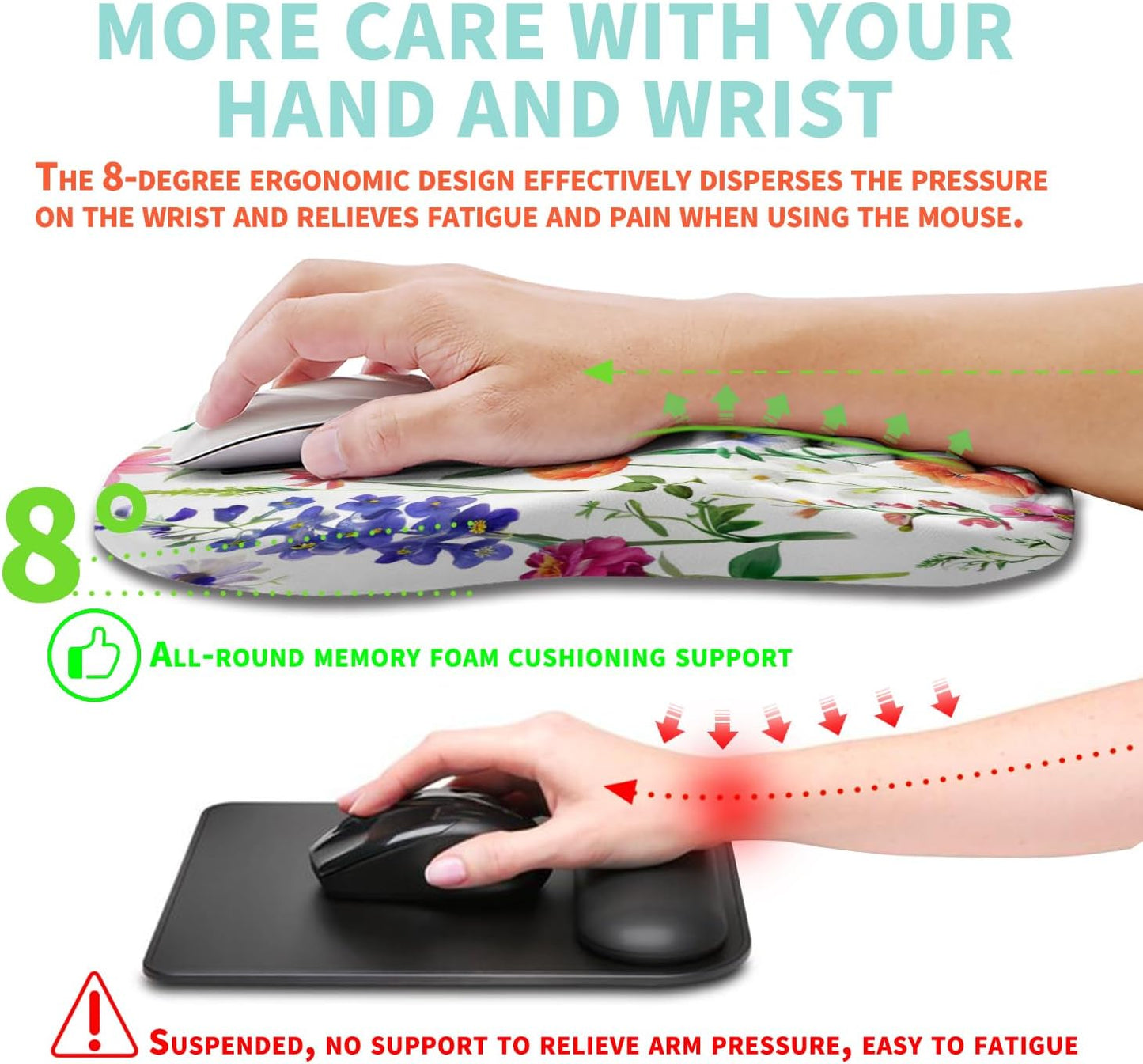 Ergonomic Mouse Pad Wrist Support with Memory Foam Massage Bulge, Carpal Tunnel Pain Relief Mousepad Wrist Rest for Mouse(12x8 inch, Silver Gray Light Purple)