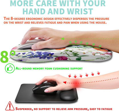 Ergonomic Mouse Pad Wrist Support with Memory Foam Massage Bulge, Carpal Tunnel Pain Relief Mousepad Wrist Rest for Mouse(12x8 inch, Silver Gray Light Purple)