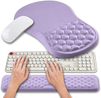 Hokafenle 2 in 1 Ergonomic Mouse Pad Wrist Support & Wrist Rest for Computer Keyboard Set, with Relieve Carpal Tunnel Pain Massage Bulge and Full Memory Gel Design (2In1 Set, Black)