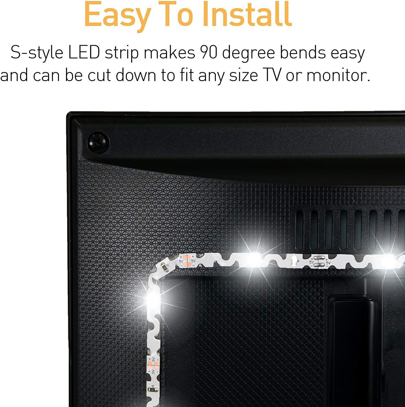Luminoodle Color Bias Lighting, USB TV and Monitor Backlight LED Strip Lights Kit with Dimmer, Remote - 6.6 ft for 24" to 60" TV - Medium