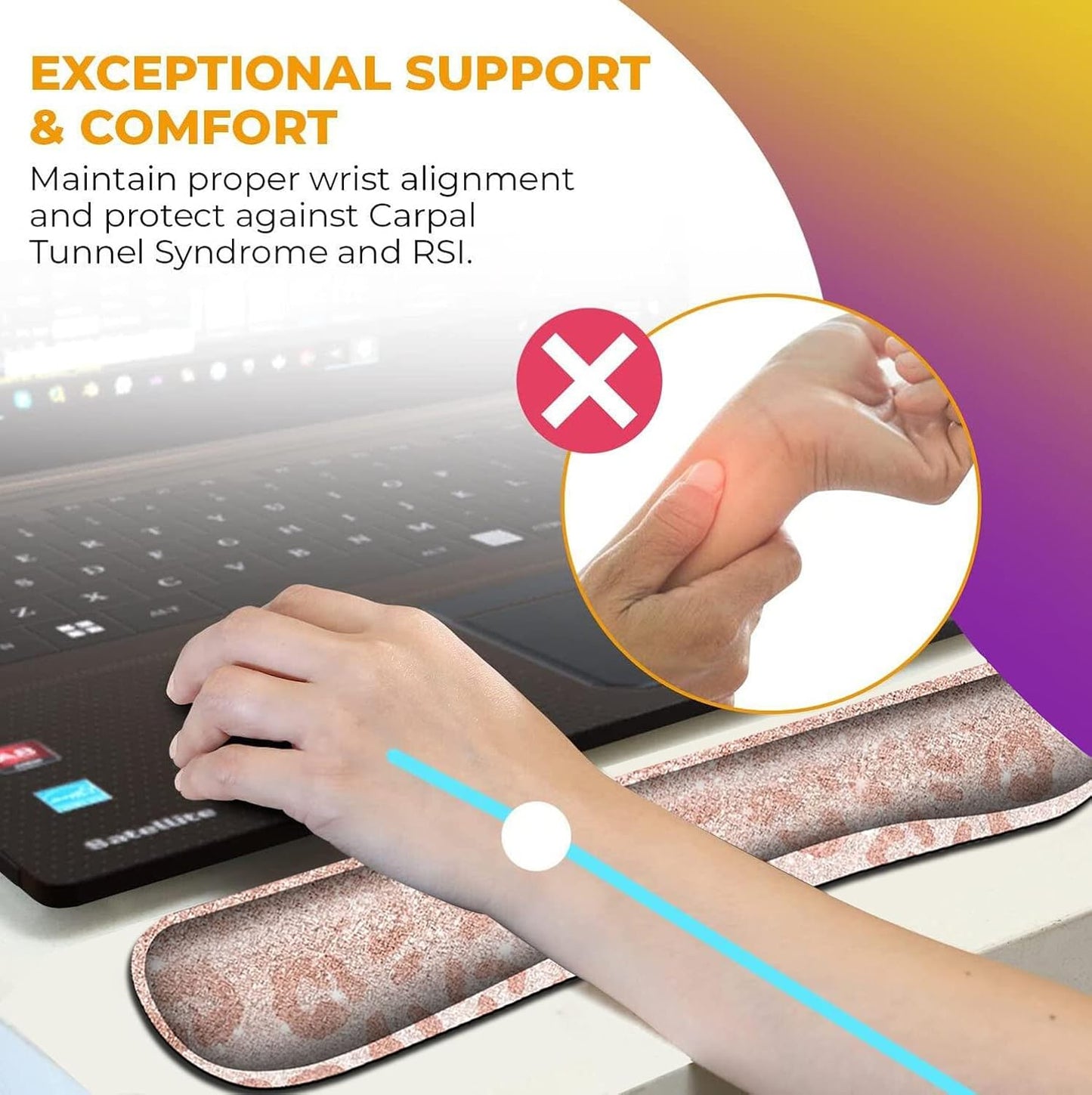 Mouse Pad with Wrist Support, Ergonomic Gel Mouse Pad Beautiful Flowers,Non-Slip Durable, Memory Foam Keyboard Wrist Rest, Suitable for Office Typing Games, Pink Hyacinths on Wood Panel