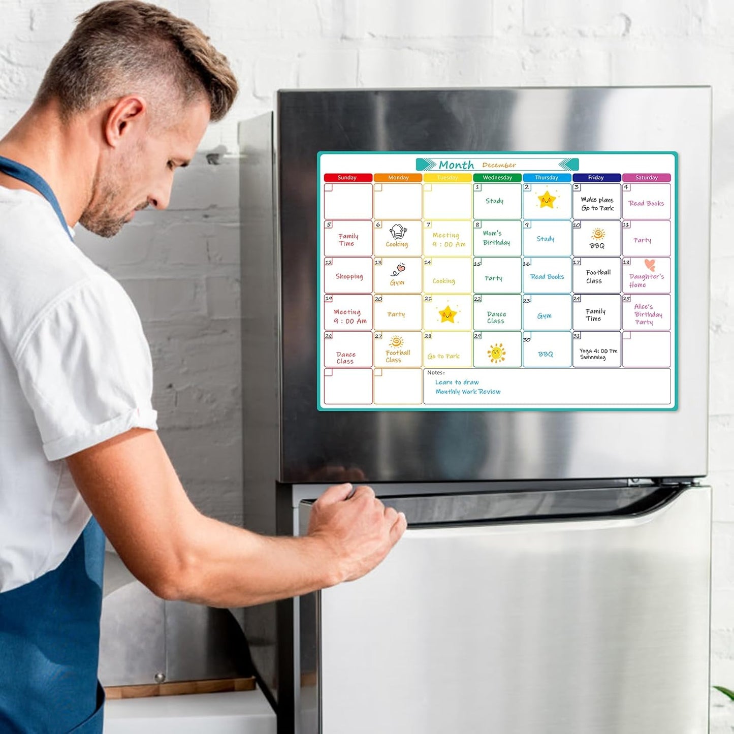 MaxGear Weekly Dry Erase Board for Fridge, 16"x12" Magnetic Calendar Whiteboard Planner for Refrigerator with Stain Resistant Technology, Include 7 Fine Point Markers and 1 Eraser