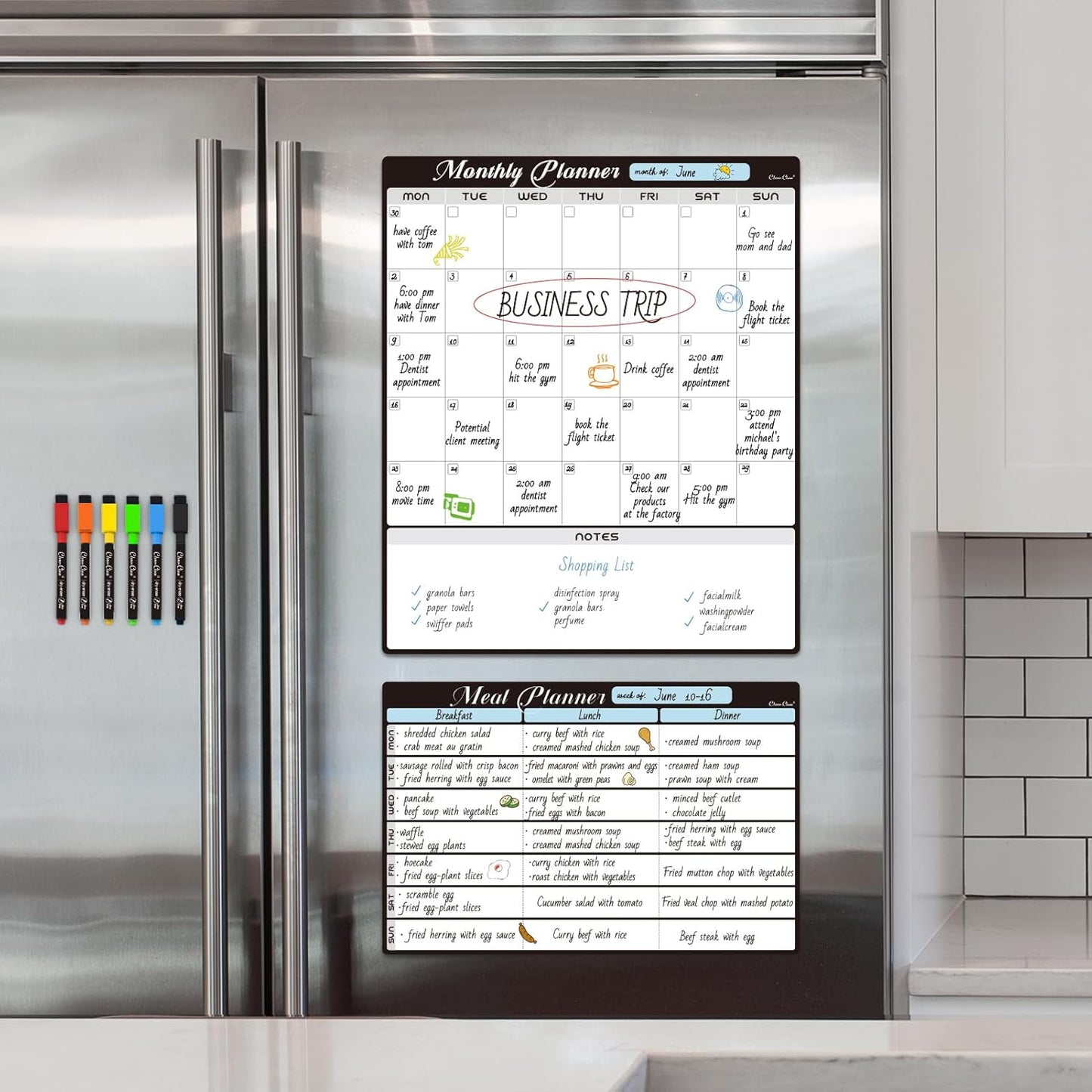 Magnetic Dry Erase List Board - 4"x12" Multifunctional List Board for Fridge - 6 Extra Fine Point Markers Included - Shipped Flat