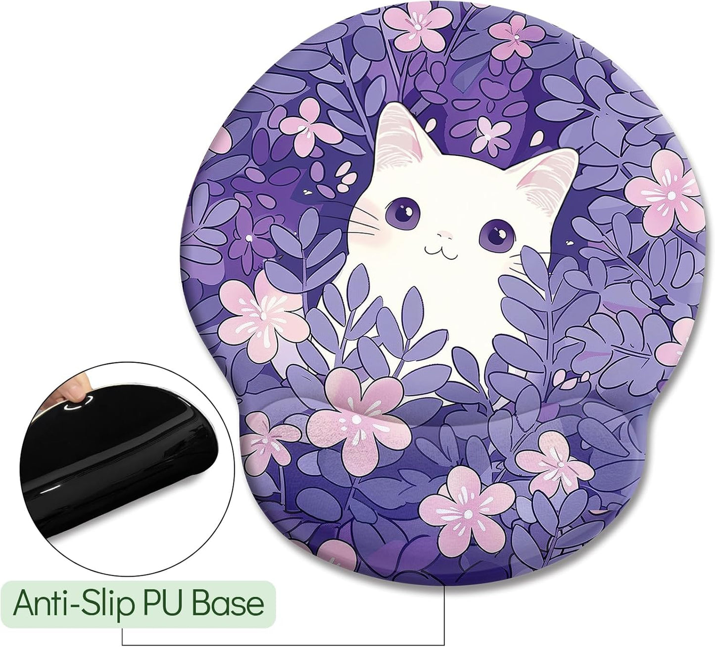 LIMKRIAN Cat Ergonomic Mouse Pad with Wrist Rest, Gaming Mouse Pad with Wrist Support, Funny Mouse Pads for Desk, Computer Mousepad with Non-Slip Pain Relief PU Base, Cute Office Desk Accessories
