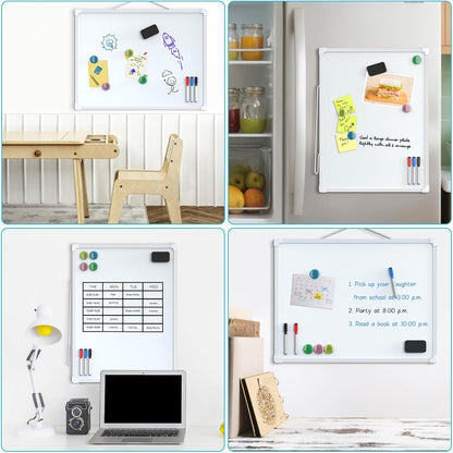 MaxGear Double-Sided Dry Erase Board for Wall, 16"x12" Hanging Whiteboard, Small Dry Erase White Board with 3 Markers and 4 Magnets, Portable Whiteboard for Planning, Drawing, Memo, to Do List