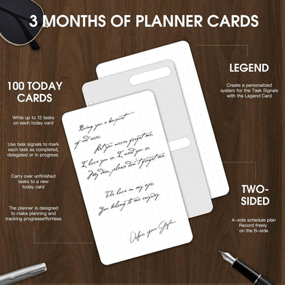 Daily To Do List Planner, Daily ToDo Checklist Cards and black Walnut Stand,50 Checklist Cards-Perfect NotePads for Work Desk or School，Productivity System Planners Notebook for Office Accessories