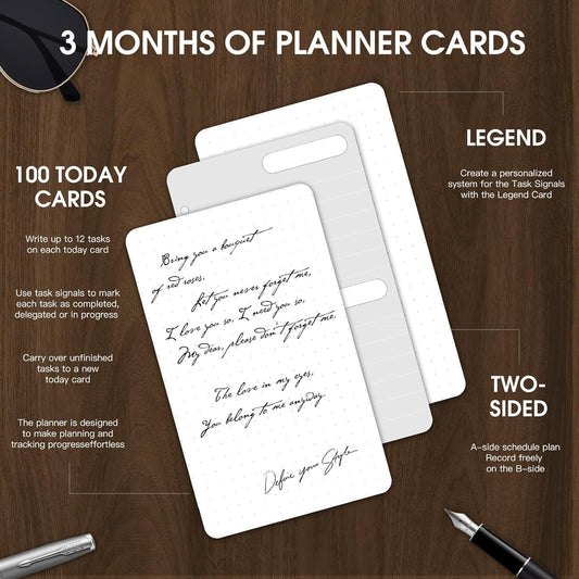 Daily To Do List Planner, Daily ToDo Checklist Cards and black Walnut Stand,50 Checklist Cards-Perfect NotePads for Work Desk or School，Productivity System Planners Notebook for Office Accessories