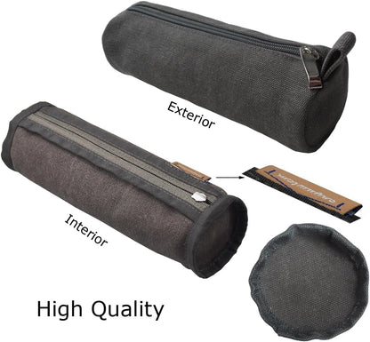 Heavy Canvas Stationery Portable Compact Simple Zipper Pencil Case and Durable Small Medicine Bag 1 Pack Khaki