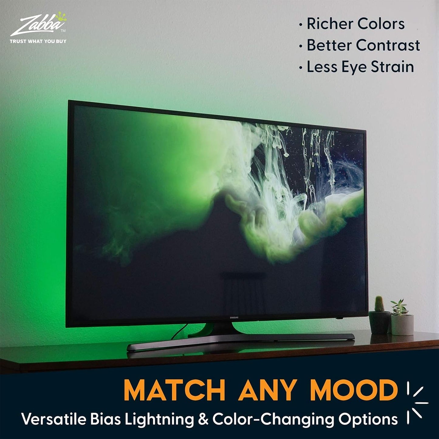 Luminoodle Color Bias Lighting, USB TV and Monitor Backlight LED Strip Lights Kit with Dimmer, Remote - 6.6 ft for 24" to 60" TV - Medium