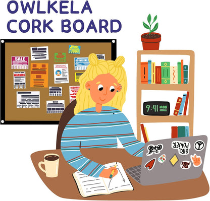 OWLKELA Cork Bulletin Board 17.7"X 13.3", Notice Pin, Ideal for Office & Home Decor, School Message or Vision