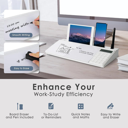 SHANTRA 16'' x 7'' Desktop Whiteboard with Fast Charger Station & Adjustable LED Lamp, Pink Desk Dry Erase Board with Organizer, Computer Pad & Keyboard Stand for Home, School, Office Desk Accessories