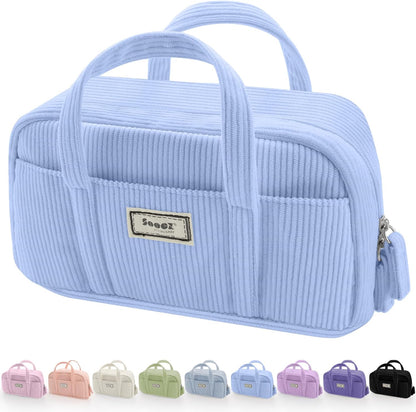Sooez Large Pencil Case Pouch, Extra Big Pencil Bag with 5 Compartments, Pen Bag Wide Opening, Soft Corduroy Pencil Pouch Organizer with Zipper, Cute Aesthetic School Supplies for Teen Girls-Purple