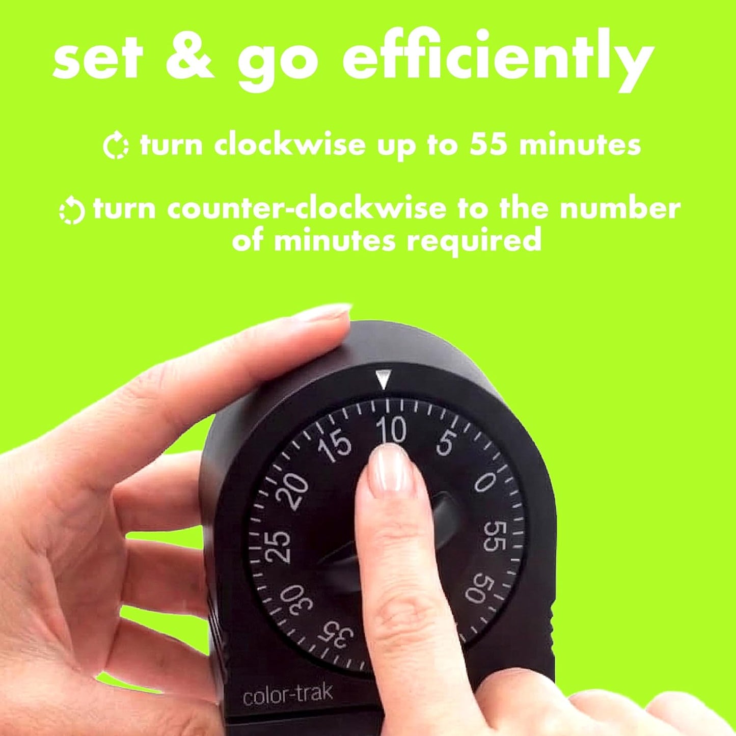 Colortrak 60 Minute Wind Up Timer, Salon Hair Color Processing Timer, Mechanical Visual Countdown for Chemical Services, Tanning, Kitchen, and Kids Activities, No Batteries Required, Black