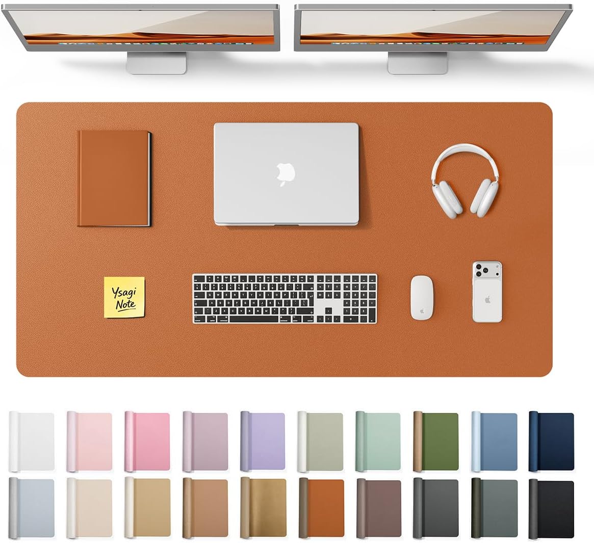 YSAGi Leather Office Desk Pad Protector, Large Mouse Pad, Non-Slip, PU Leather, Laptop Desk Blotter, Waterproof Writing Pad for Office and Home, Black, 23.6" x 13.8" - Colors B