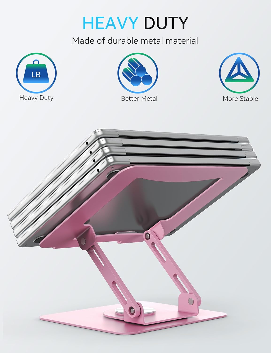 SOUNDANCE 360 Rotating Laptop Stand, Ergonomic Computer Riser for Desk, Adjustable Height Multi-Angle Metal Holder, Foldable Portable Notebook Elevating Base for Office & Home, White