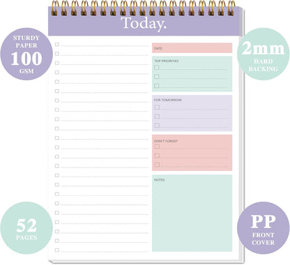 104 Pgs To Do List Notepad - Daily Planner Notepad Undated 52 Duplex-Printed Undated Sheets Tear Off, 6.5" x 9.8" Checklist Productivity Organizer with Hourly Schedule for Tasks