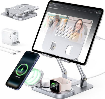 Meifigno 65W 5 in 1 Charging Station for Apple Multiple Devices, with 30W Fast Wired Charging Stand for iPad/Tab, Foldable Wireless Charger Design for Magsafe Charger for iPhone 17 16 /iWatch/AirPods