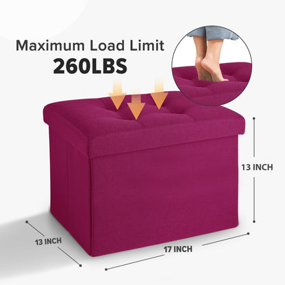 LINMAGCO Ottoman Storage Ottoman with Storage Small Foot Rest Stool Under Desk Stool Short Folding Footrest Linen Cloth Dark Gray 16X12X12IN