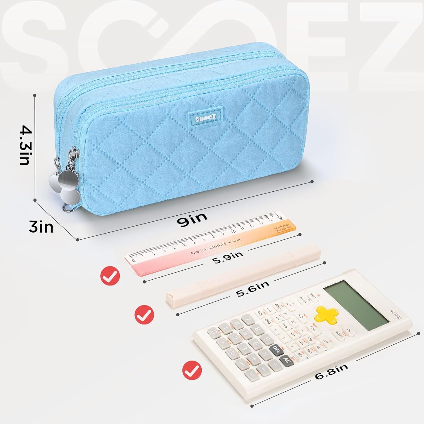 Sooez Large Pencil Case Pouch, Extra Big Pencil Bag with 8 Compartments, Pen Bag Wide Opening, Soft Quilted Pencil Pouch Organizer with Zipper, Portable Pencil Case for Teen Girls, Pink
