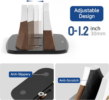 AFOOYO Vertical Dual Laptop Stand - Snow Peak-Shaped Wooden Adjustable Laptop Holder,2 Slots Desktop Dock Compatible with All MacBook, Surface,Chromebook,Dell & More(Beechwood)