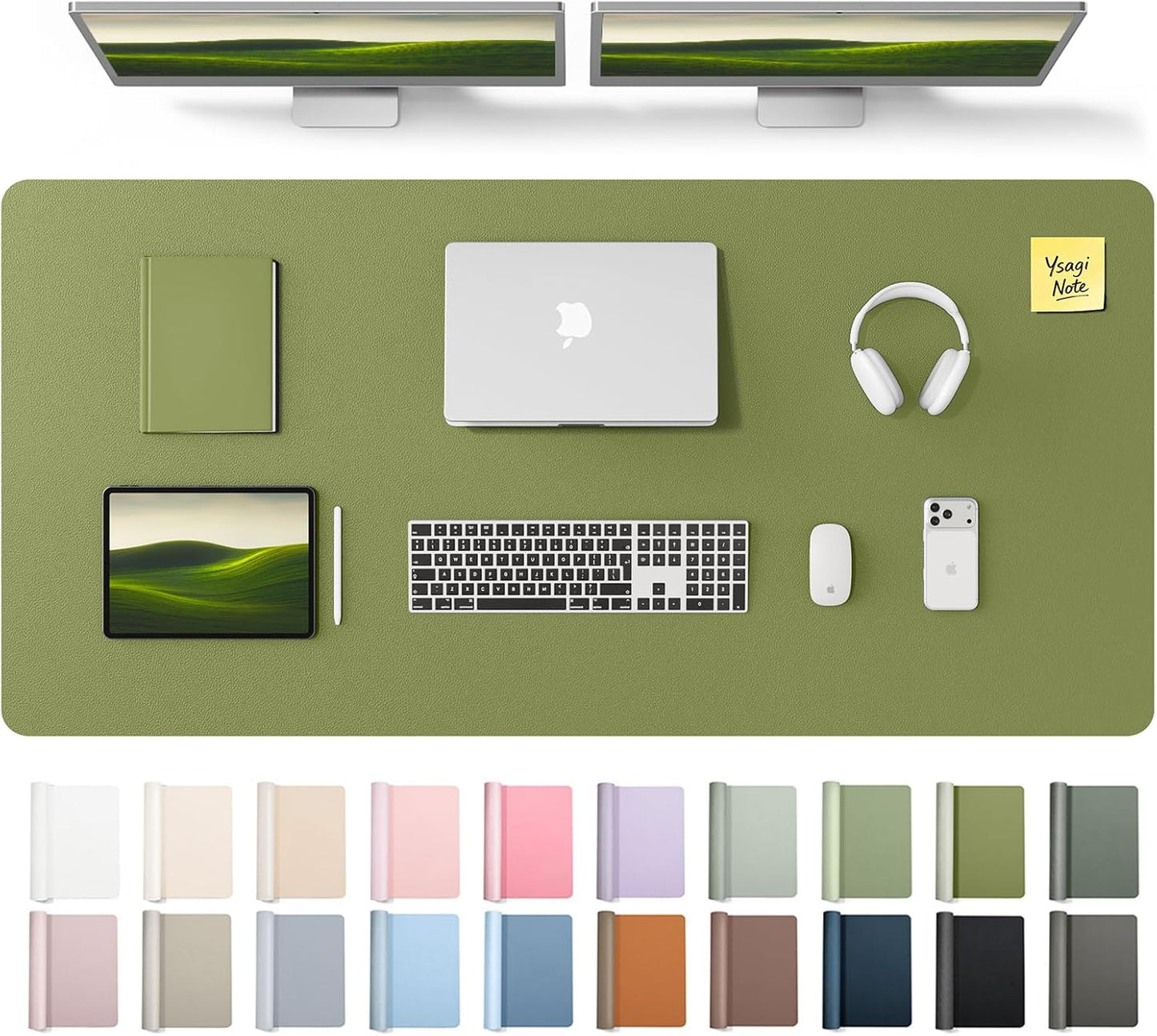 YSAGi Leather Desk Pad Protector, Large Mouse Pad, Non-Slip PU Leather Desk Blotter, Waterproof Writing Pad for Office and Home (31.5" x 15.8", Eggshell) - Colors B