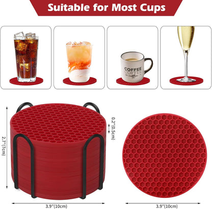 TWTLi Silicone Coasters Set of 8 with Holder,Coasters for Drinks,Beer,Coffee Coasters,Suitable for Kinds Cups,Hot or Cold,Anti-SLI,Non-Stick,Anti-Overflow Tabletop Protection and Decor (8 Pcs, Black)