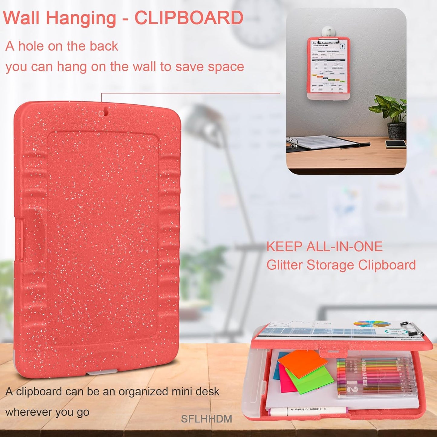Glitter Clipboard with Storage,Storage Clipboard with Pen Holder,A4 Binder Clip Boards 8.5x11 with Low Profile Clip,Side Opening Sparkle Clipboards, Clipboards Folder for Office Supplies-Starry Black