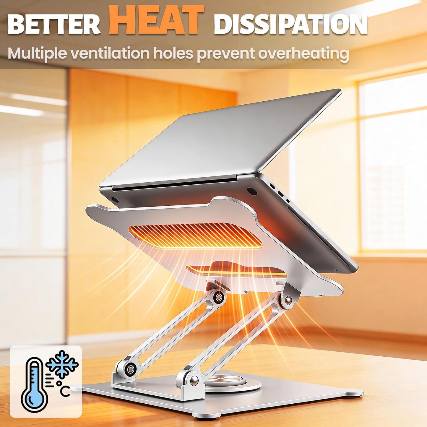 Urmust Aluminum Laptop Stand, Portable Laptop Riser, Adjustable Laptop Stand for Desk Foldable, Ergonomic Computer Notebook Holder for MacBook Air Pro HP, Office Desk Accessories (10-15.6'')- Black