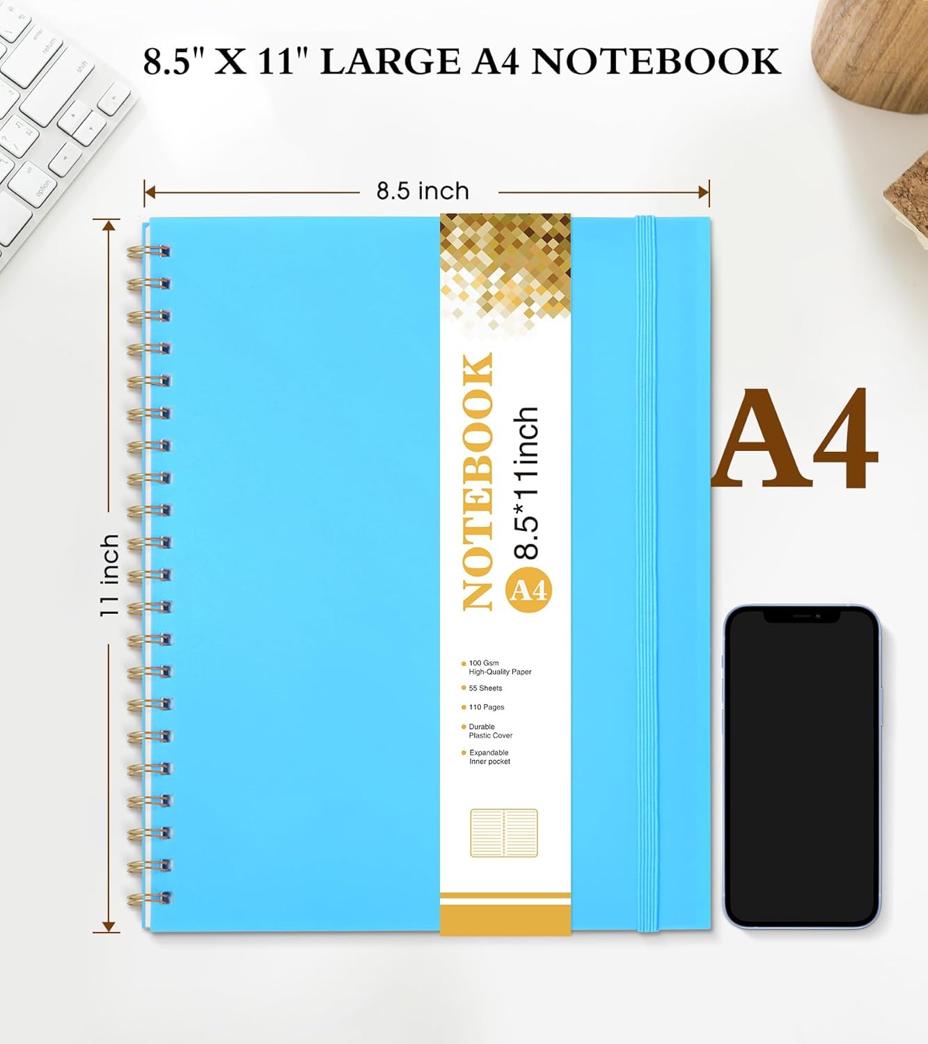 Dotted Notebook, Spiral Notebook Journal 8.5” x 11”, A4 Large Dot Grid Notebooks for Women Men, 100 GSM Dotted Paper, Plastic Hardcover Spiral Bullet Journals for Work School Sketching, Green