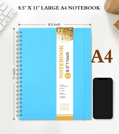 Dotted Notebook, Spiral Notebook Journal 8.5” x 11”, A4 Large Dot Grid Notebooks for Women Men, 100 GSM Dotted Paper, Plastic Hardcover Spiral Bullet Journals for Work School Sketching, Green