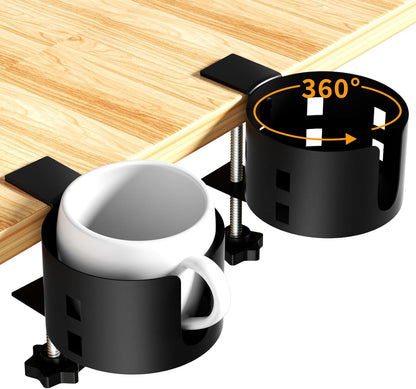 Deeper Desk Cup Holder, OOKUU Anti-Spill Cup Holder for Desk or Table, Sturdy and Durable, Easy to Install, Enough to Hold Coffee Cups, Water Bottles, Gaming PC Office Accessories, Black