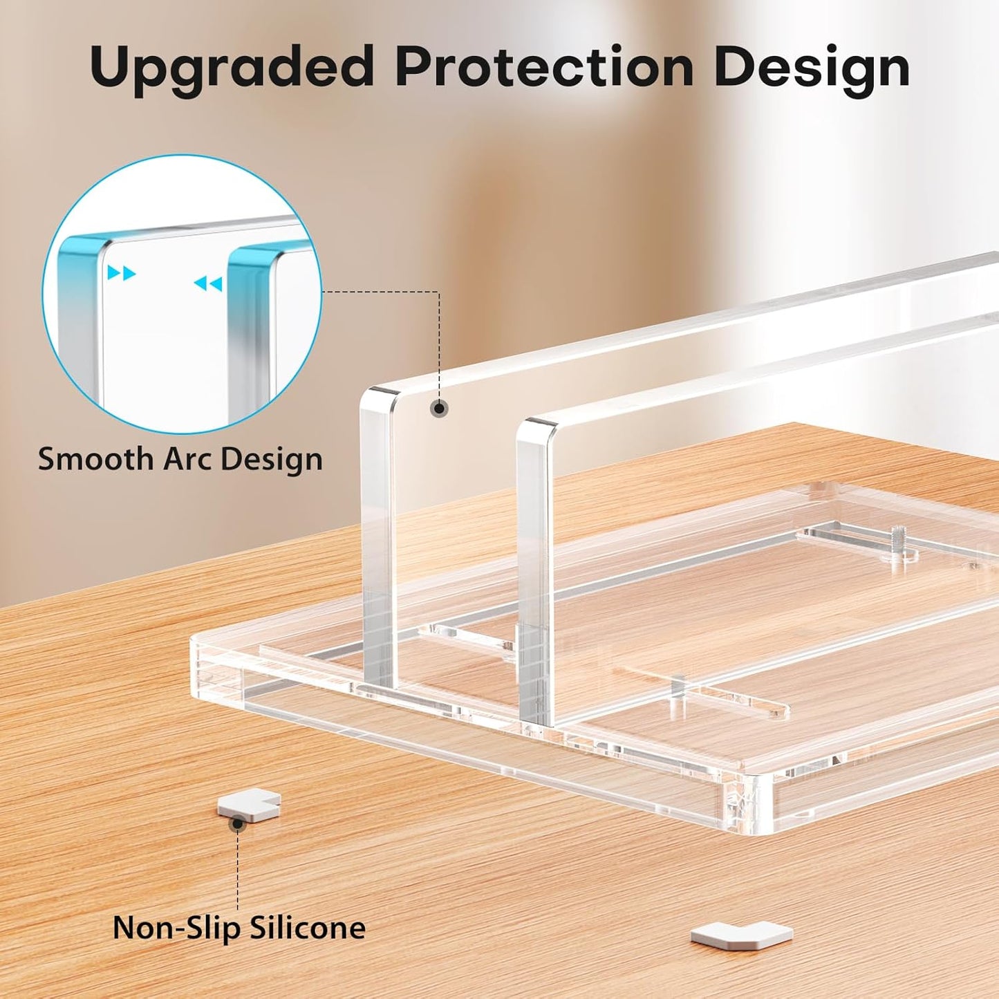 OMOTON Vertical Laptop Stand for Desk, Acrylic Dual Laptop Holder Desktop Clear Adjustable Dock for MacBook Pro Air, HP, All Gaming Laptops up to 17” (Clear, Dual Slot)