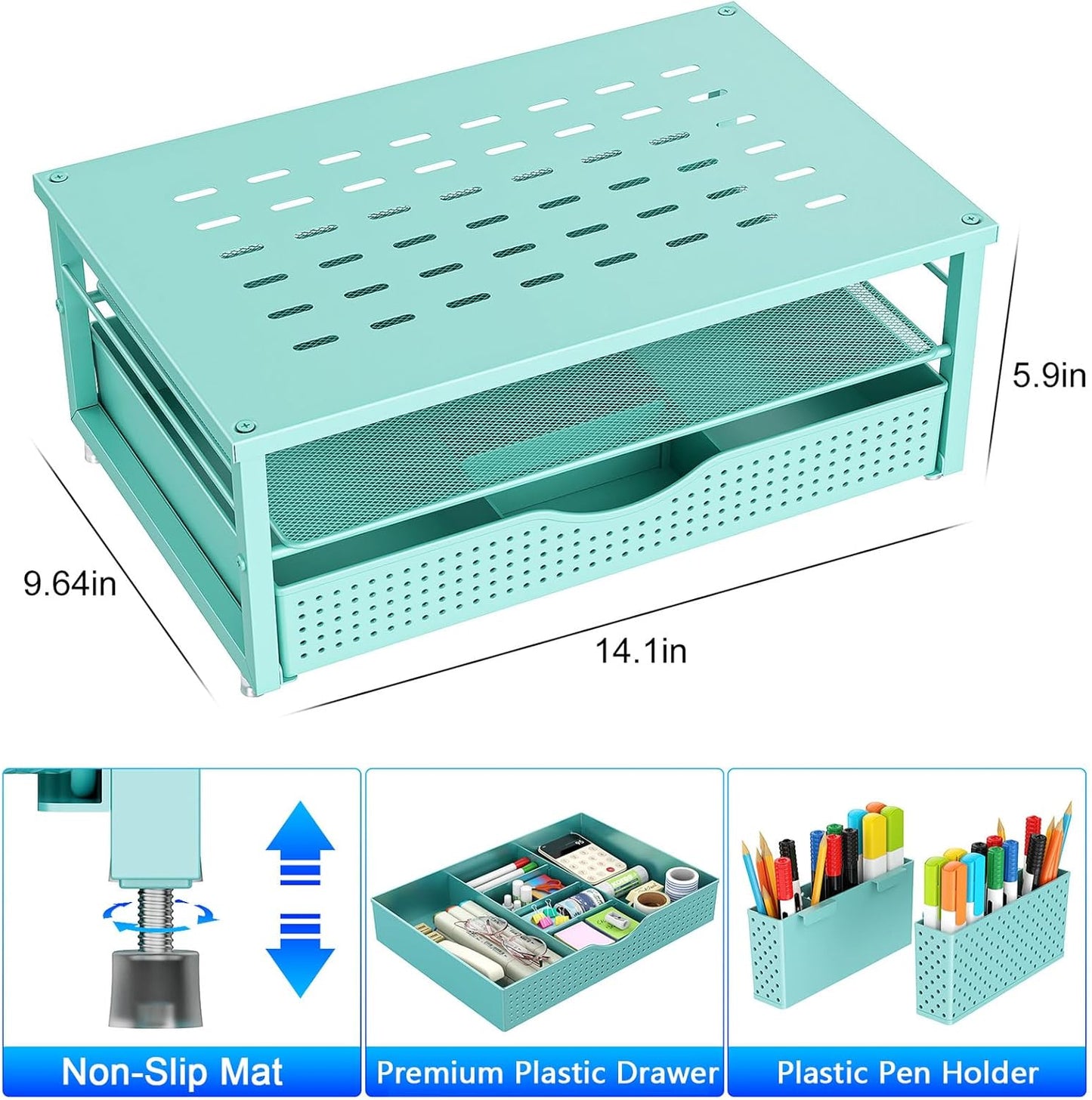 gianotter Monitor Stand Riser, Office Desk Shelf Organizer, Desk Organizer with Drawer and Pen Holder, 2-Tier Computer Stand, Office Organization (Ink)