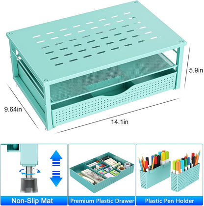 gianotter Monitor Stand Riser, Office Desk Shelf Organizer, Desk Organizer with Drawer and Pen Holder, 2-Tier Computer Stand, Office Organization (Ink)