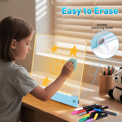 Rechargeable LED Drawing Board for Kids with Tracing Pages, Lumi Board Magnetic Light Up Acrylic Dry Erase Board, LED Note Board with 4 Magnets, Birthday Gifts Toy for Kids/Girls
