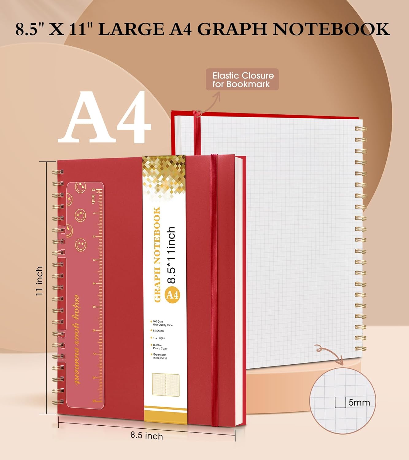 Dotted Notebook, Spiral Notebook Journal 8.5” x 11”, A4 Large Dot Grid Notebooks for Women Men, 100 GSM Dotted Paper, Plastic Hardcover Spiral Bullet Journals for Work School Sketching, Green