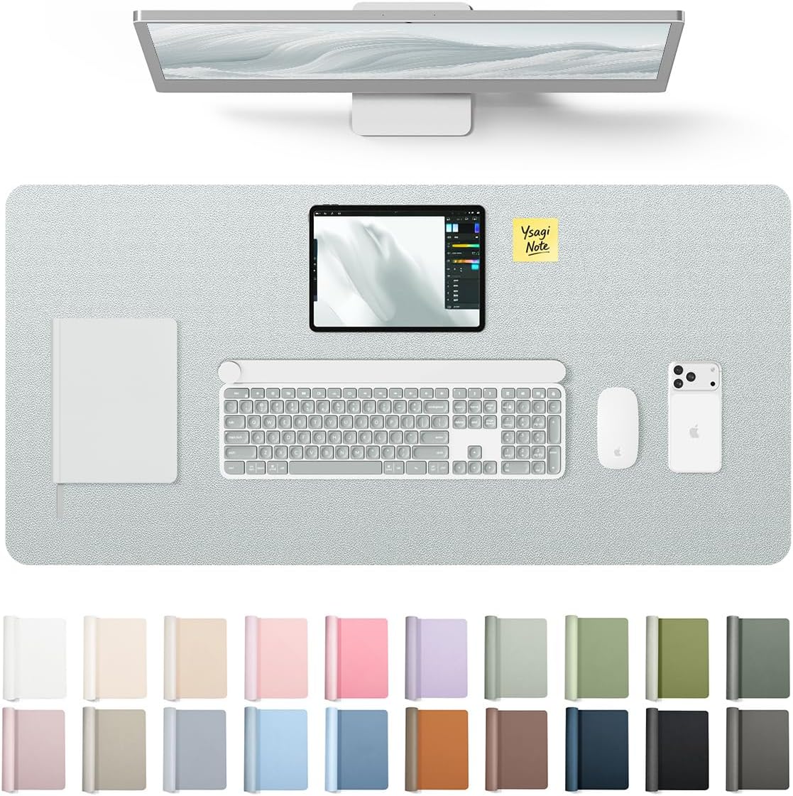 YSAGi Large Extended PU Leather Desk Pad Protector – Non-Slip Waterproof Desk Mat for Office & Home, Easy Clean Mouse Pad & Laptop Writing Blotter 35.4"x17" Black - Colors B