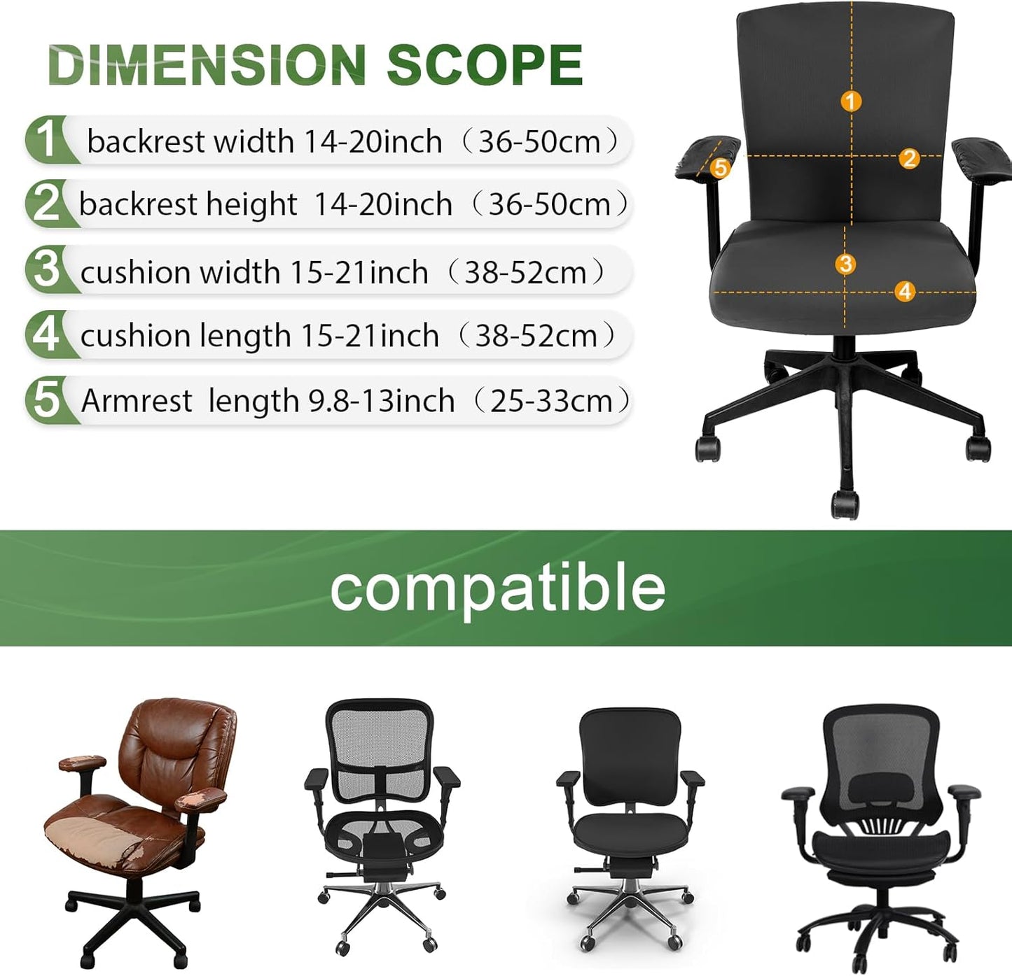Tallew 4 Pcs Office Chair Covers Set Computer Universal Protective Stretchable Chair Seat Covers Desk Armrest Cover Pads Office Cushion Backrest for Rotating(Regular,Black)