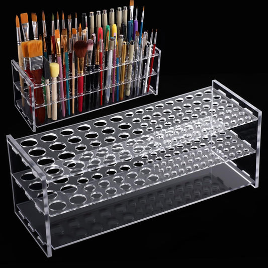 Novabright 2 Pack 105 Holes Acrylic Paint Brush Holder Organizer, Clear Pen Display Stand Rack Detachable Makeup Brush Holder for Pencils Artist Desk, Easy Assembly Art Supplies Storage