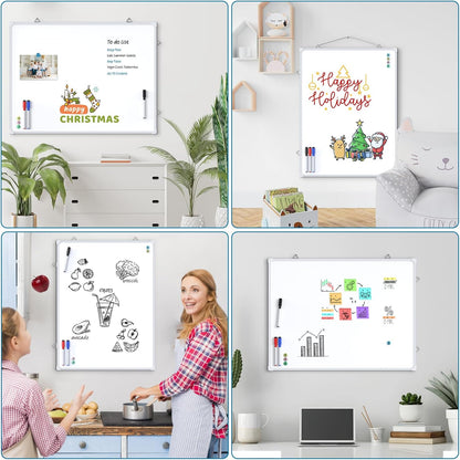 MaxGear Double-Sided Dry Erase Board for Wall, 16"x12" Hanging Whiteboard, Small Dry Erase White Board with 3 Markers and 4 Magnets, Portable Whiteboard for Planning, Drawing, Memo, to Do List